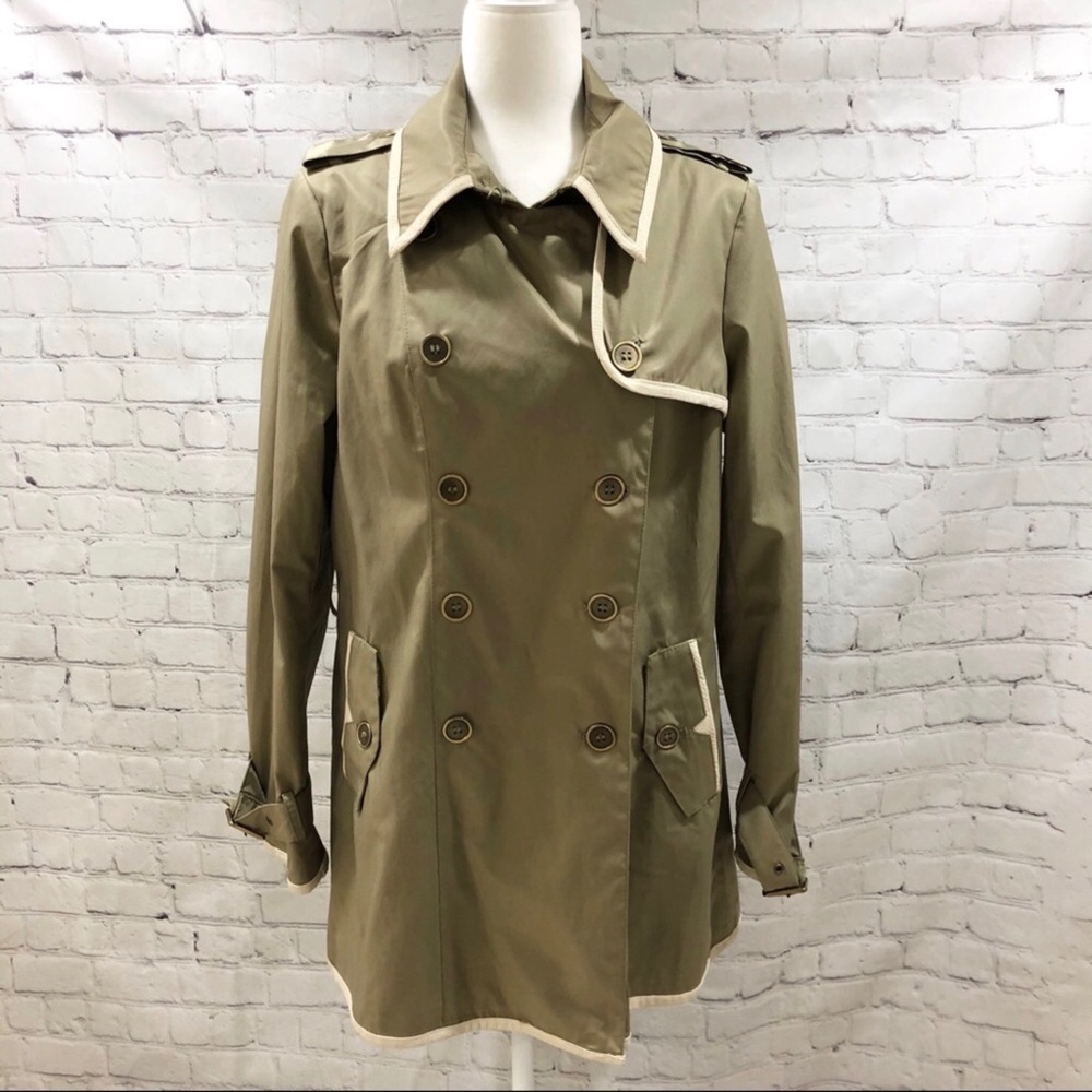 Sam Edelman Trench Coat Back Zipper Detail Sage Green Size Large - Picture 3 of 9